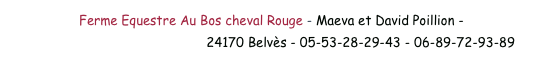 Ferme Equestre Au Bos cheval Rouge - Maeva et David Poillion -contact@boschevalrouge.fr  24170 Belvès - 05-53-28-29-43 - 06-89-72-93-89